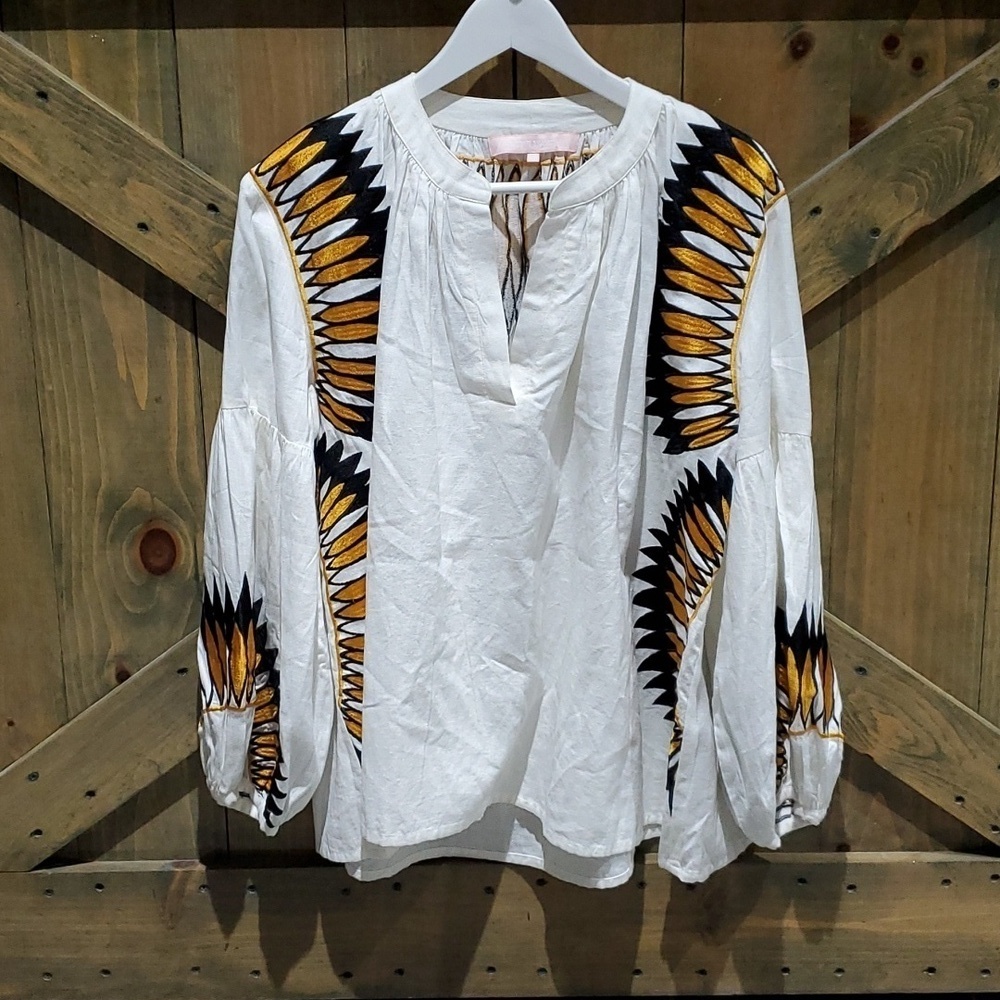 VALERIE KHALFON PARIS TOLEDO TOP SIZE EU 40 SUN FLOWER SUN BEAM EMBROIDERED